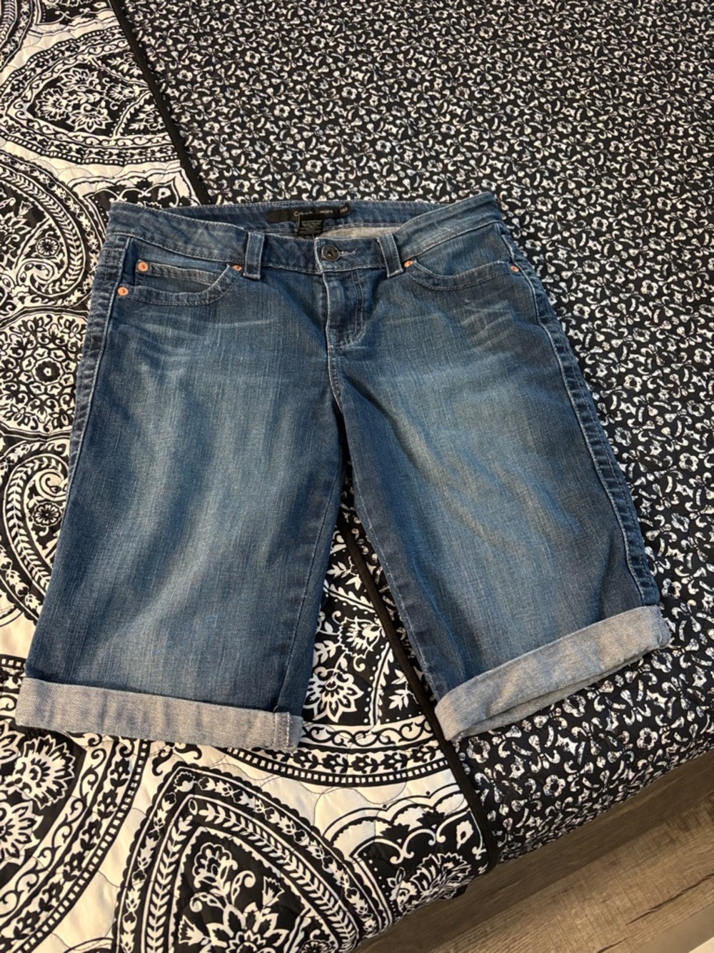 Calvin Klein Jeans Blue Rolled-Cuff Denim Bermuda Shorts